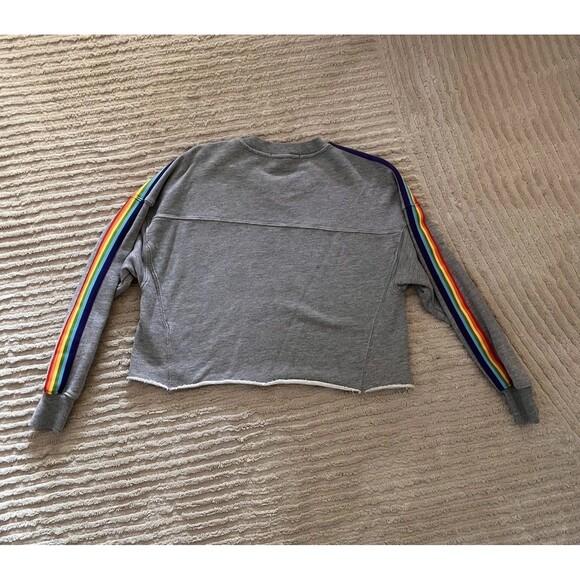Spiritual Gangster Women’s Cropped Gray Sweatshirt Raw Rainbow Stripe Small EUC - Picture 3 of 6